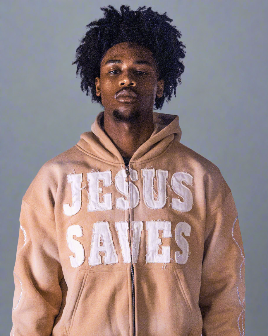 "Desert Cream" Jesus Saves Zip Up Hoodie