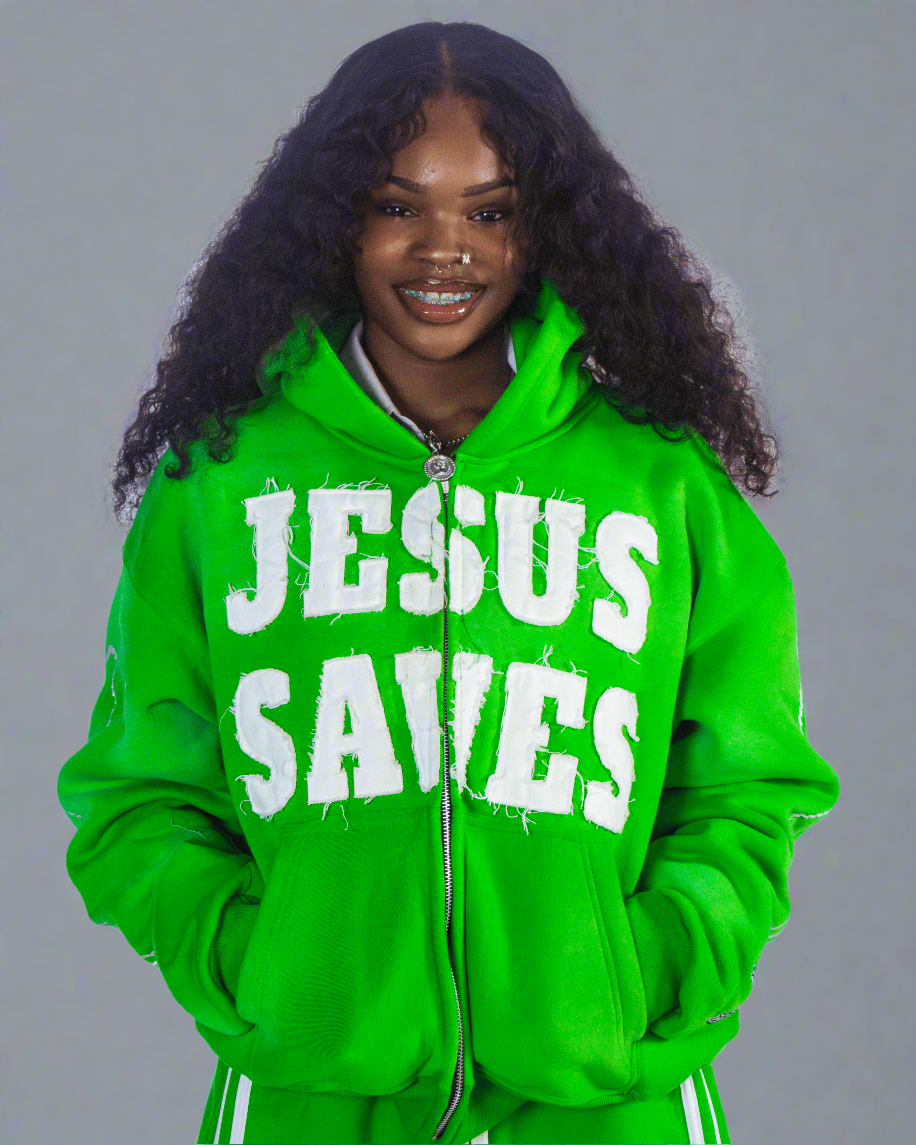 "Lime Green" Jesus Saves Zip Up Hoodie