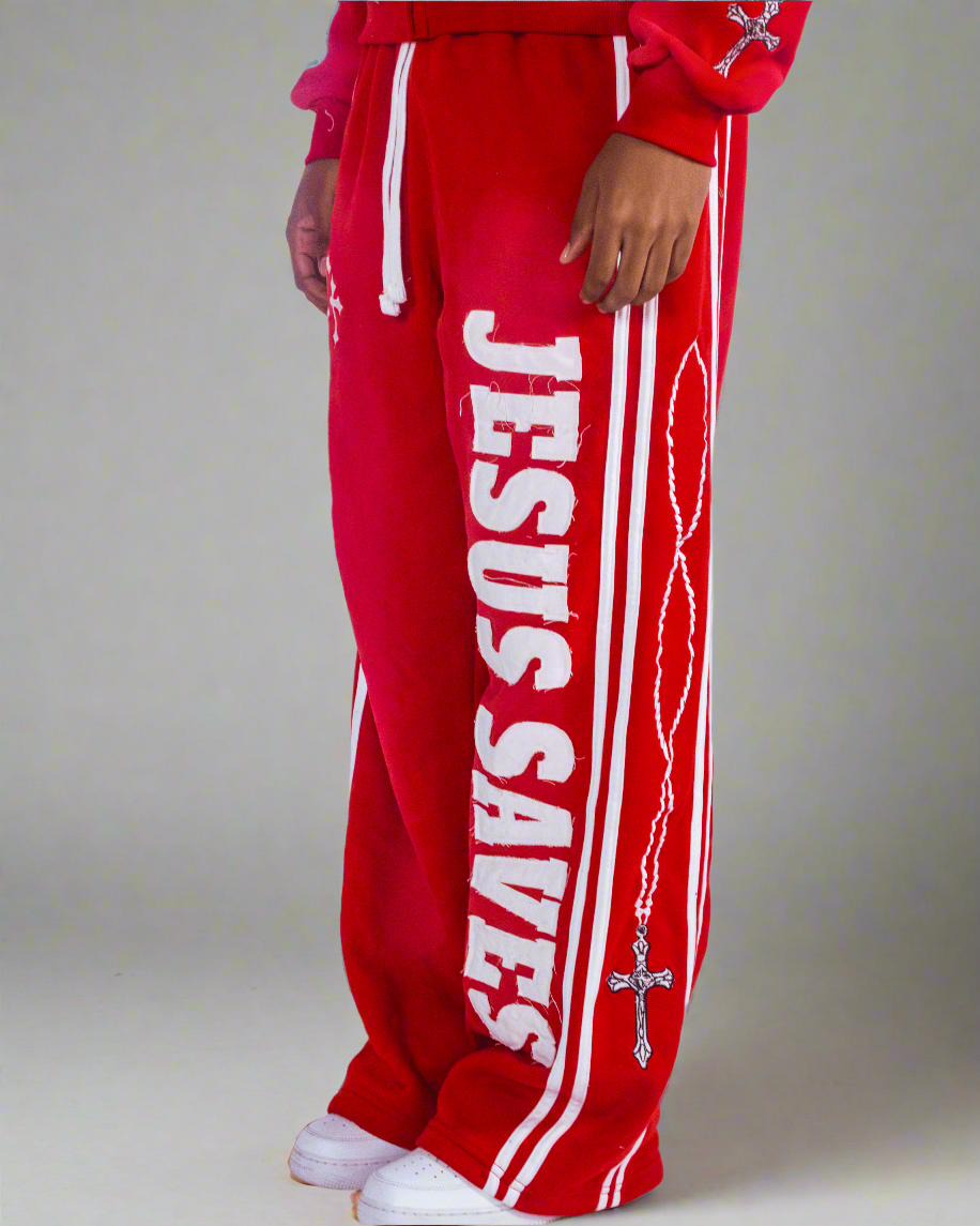 "Crimson Red" Jesus Saves Sweatpants
