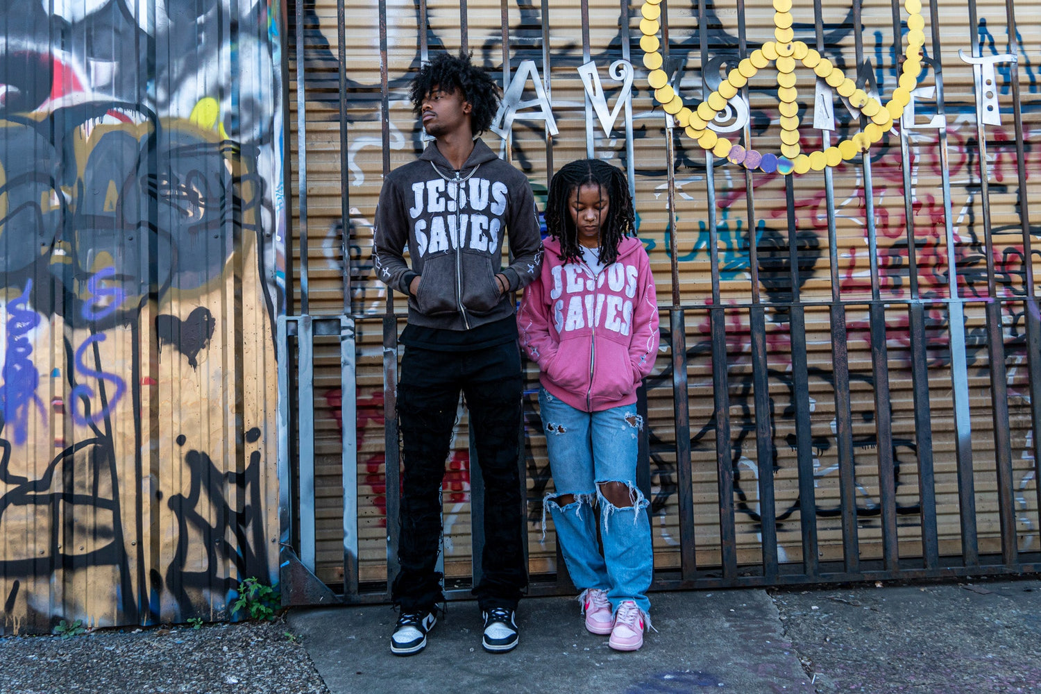 "Jesus Saves' Zip Up Embroidery Hoodie