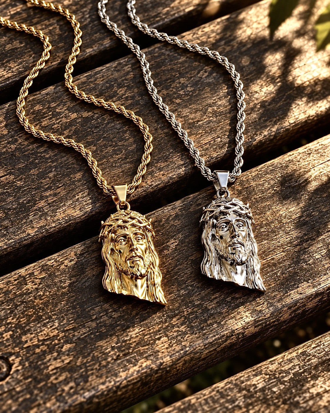 Gold and silver Crowned Saints Jesus Piece necklaces