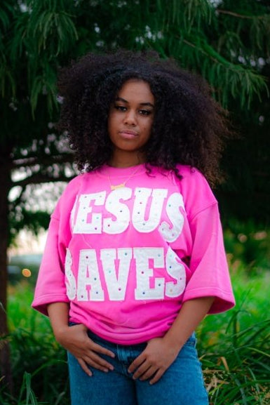 Pink Savior Jeweled Tee - Crowned Saints