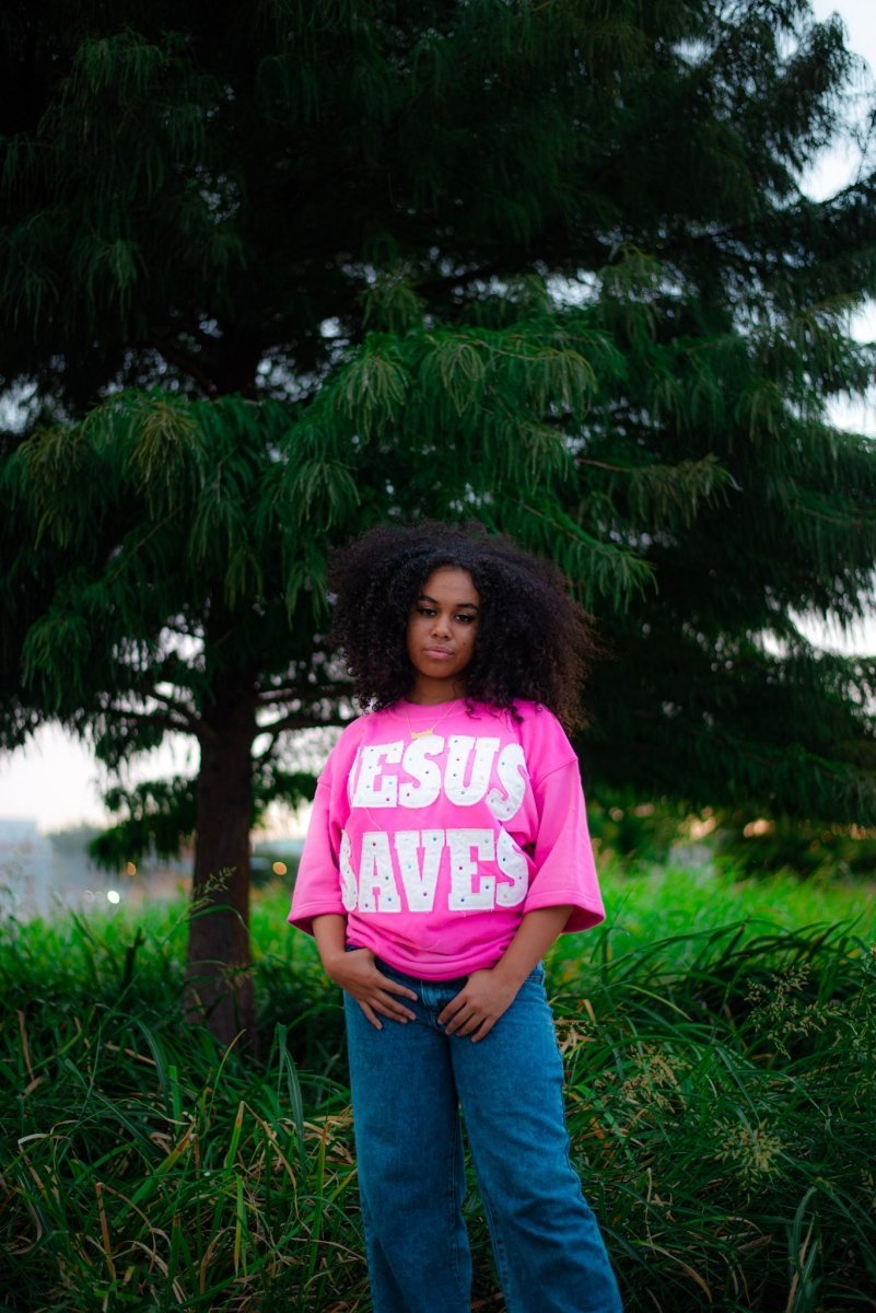 Pink Savior Jeweled Tee - Crowned Saints