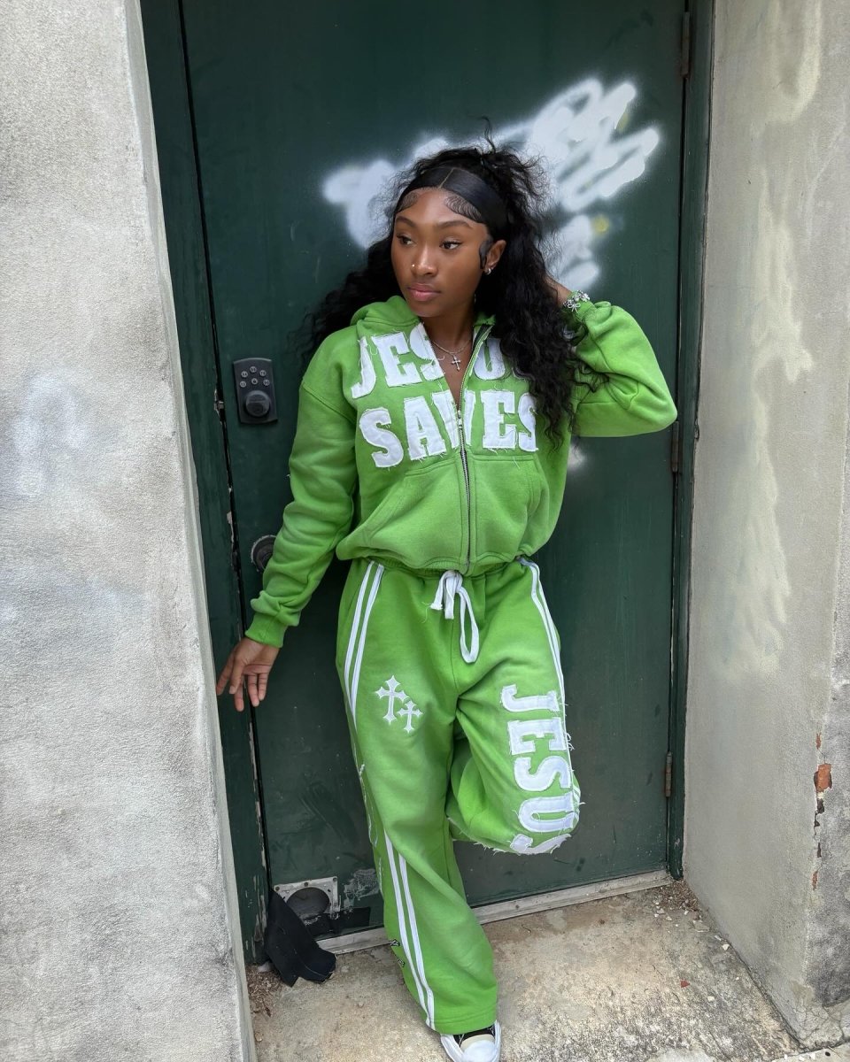 Green Jesus Saves Zip Up Hoodie - Crowned Saints
