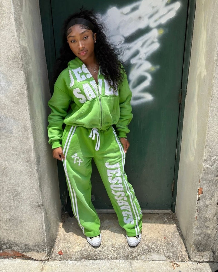 Green Jesus Saves Zip Up Hoodie - Crowned Saints