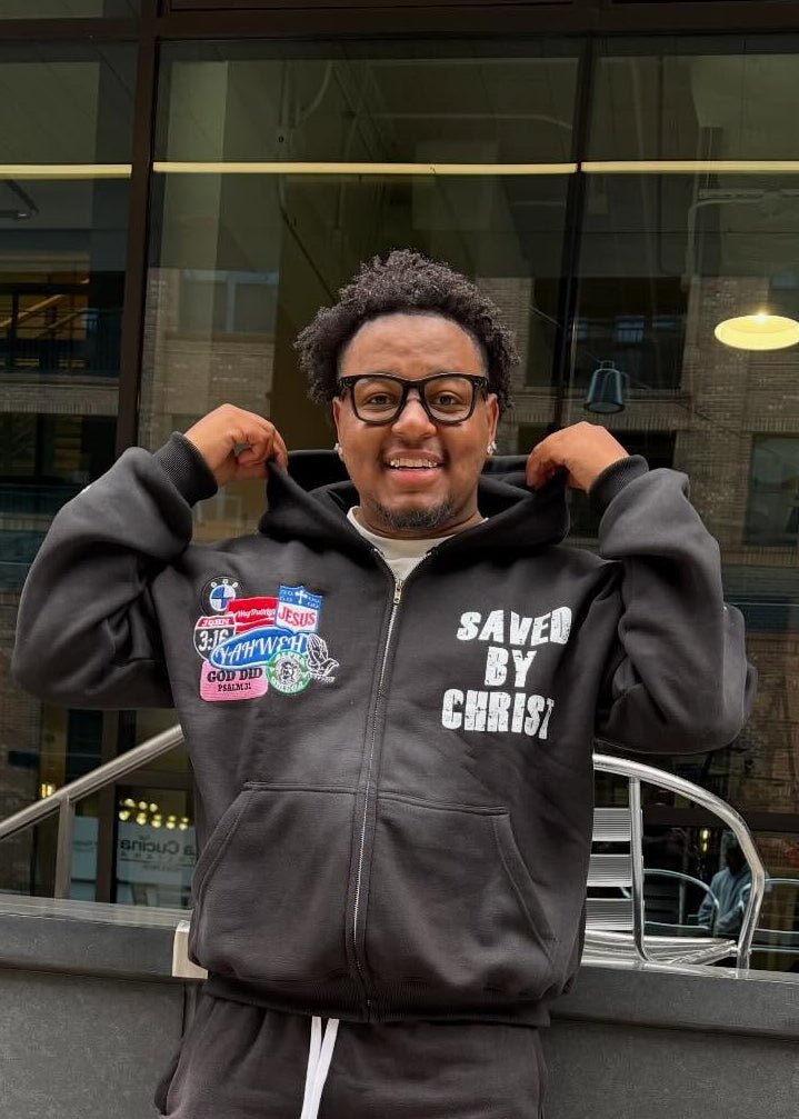 Black Savior Zip Up Hoodie - Crowned Saints