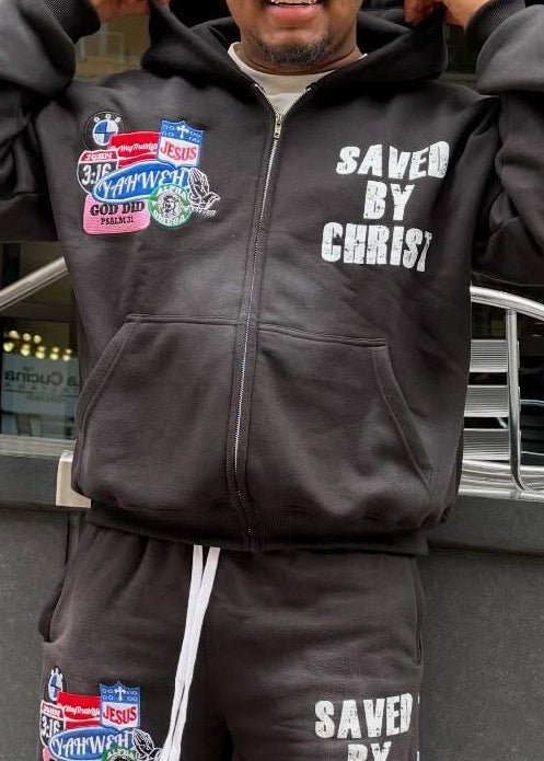 Black Savior Zip Up Hoodie - Crowned Saints