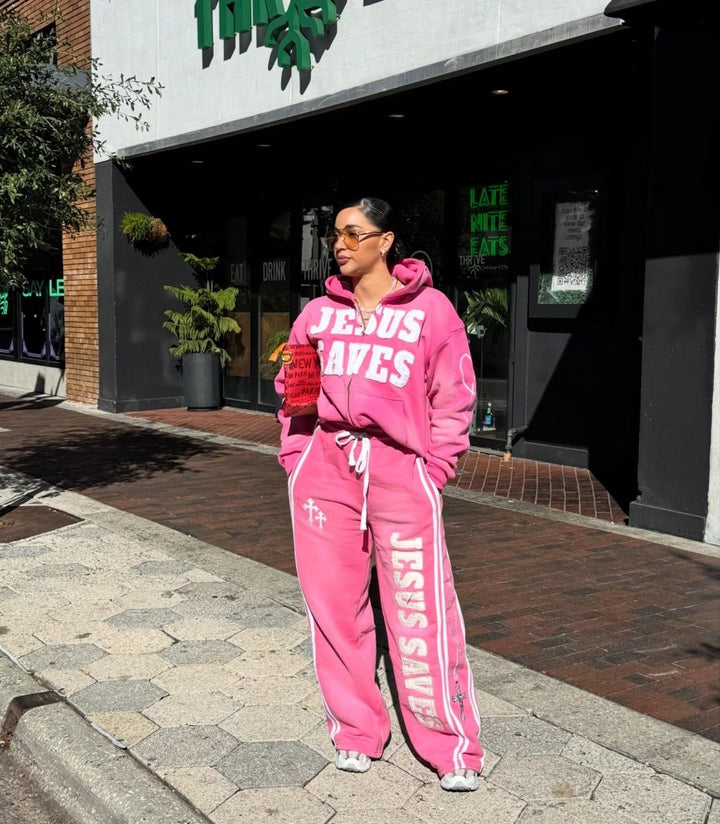 Pink Jesus Saves Sweatpants - Crowned Saints