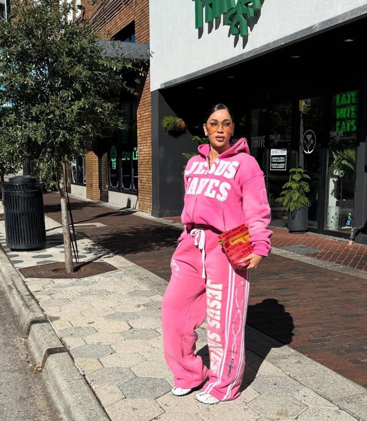 Pink Jesus Saves Sweatpants - Crowned Saints