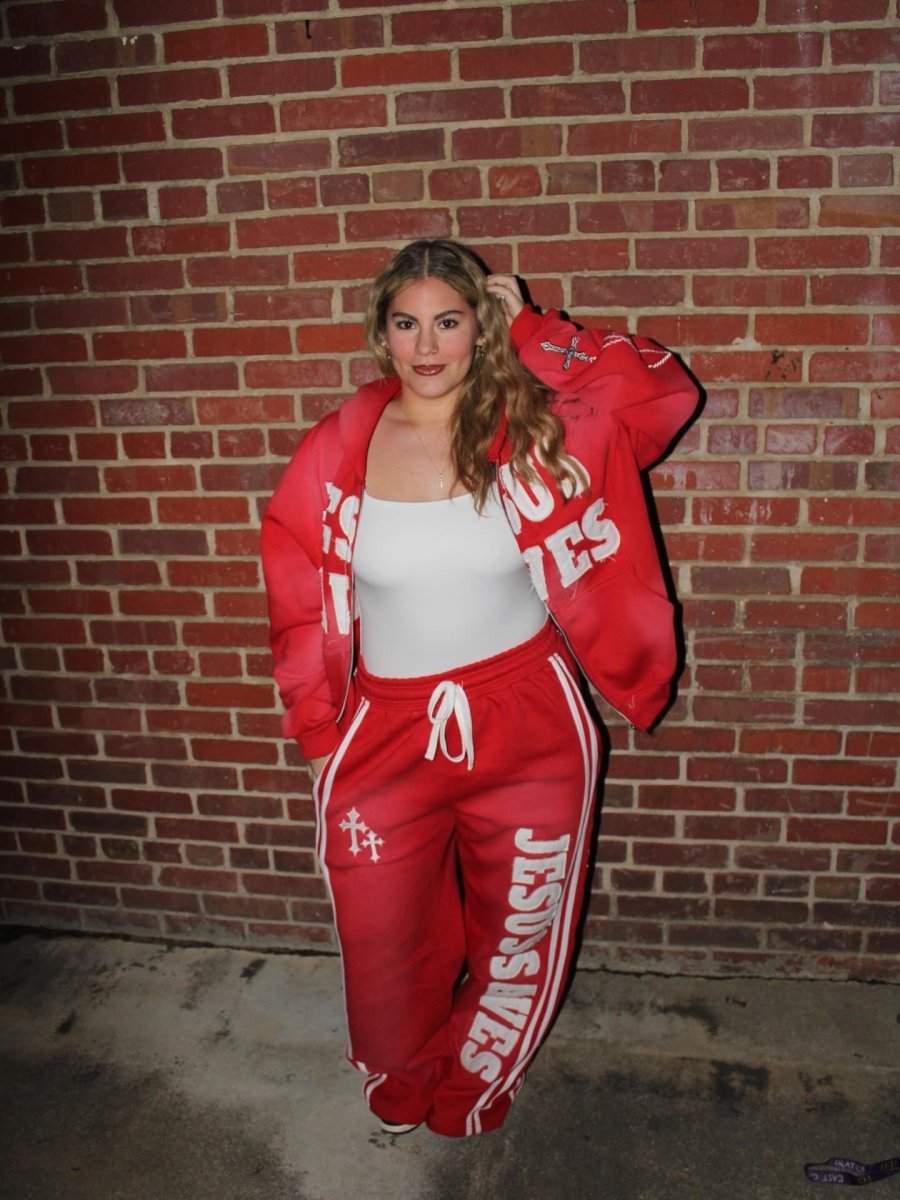 "Crimson Red" Jesus Saves Zip Up Hoodie - Crowned Saints