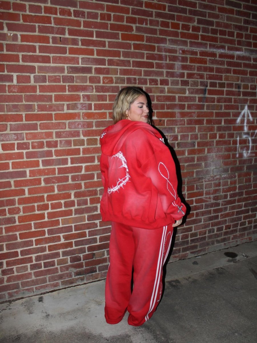 "Crimson Red" Jesus Saves Zip Up Hoodie - Crowned Saints