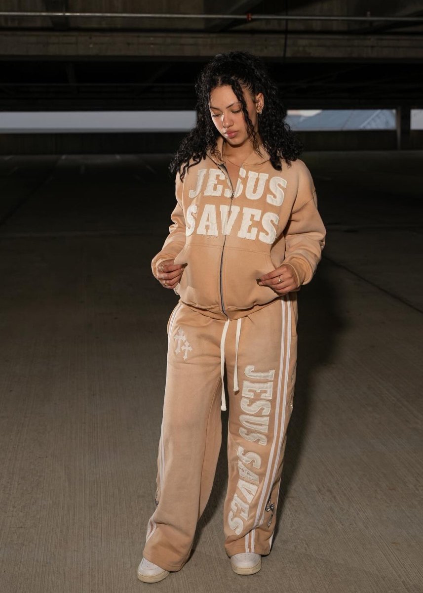Cream Jesus Saves Sweatpants - Crowned Saints