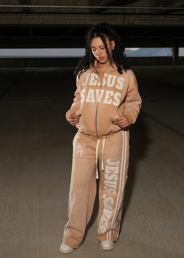 Cream Jesus Saves Sweatpants - Crowned Saints