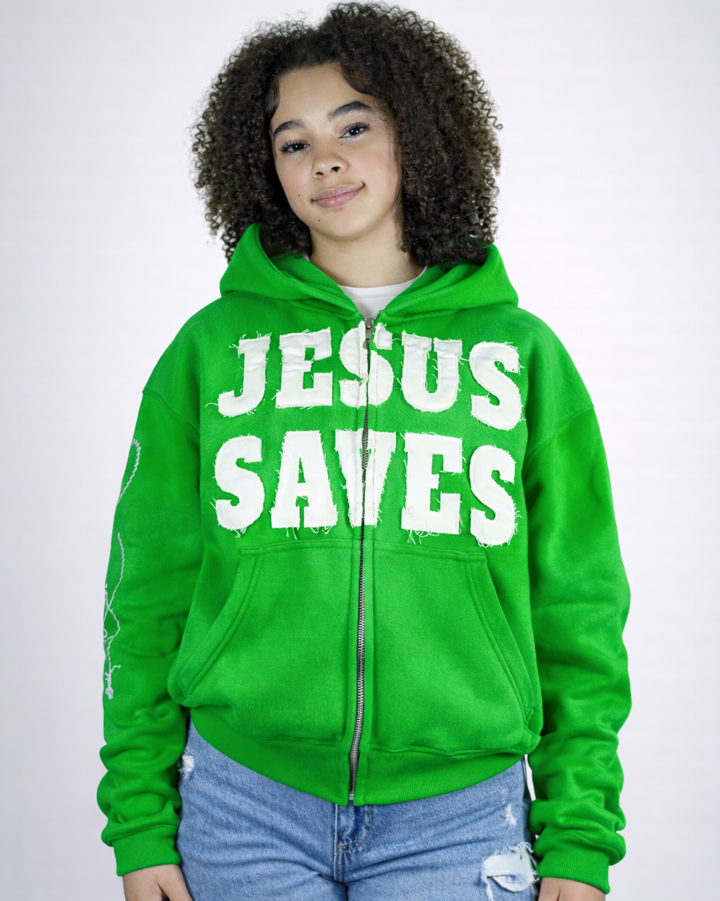 "Lime Green" Jesus Saves Zip Up Hoodie