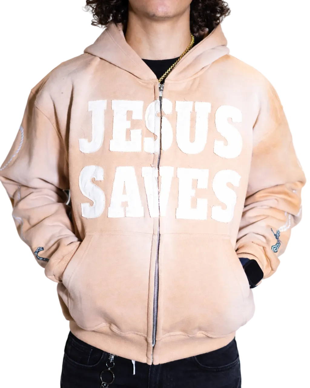 "Desert Cream" Jesus Saves Zip Up Hoodie