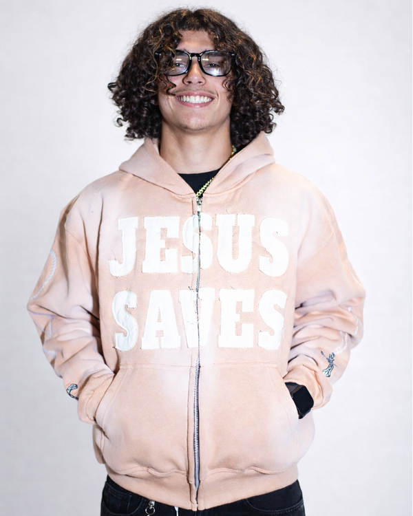 "Desert Cream" Jesus Saves Zip Up Hoodie