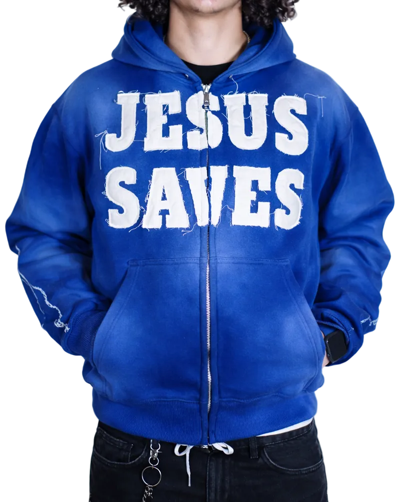 "Ocean Blue" Jesus Saves Zip Up Hoodie
