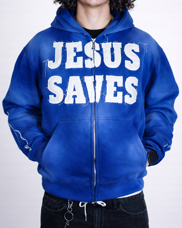 "Ocean Blue" Jesus Saves Zip Up Hoodie