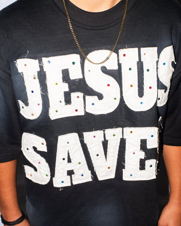 "Black" Savior Jeweled Tee
