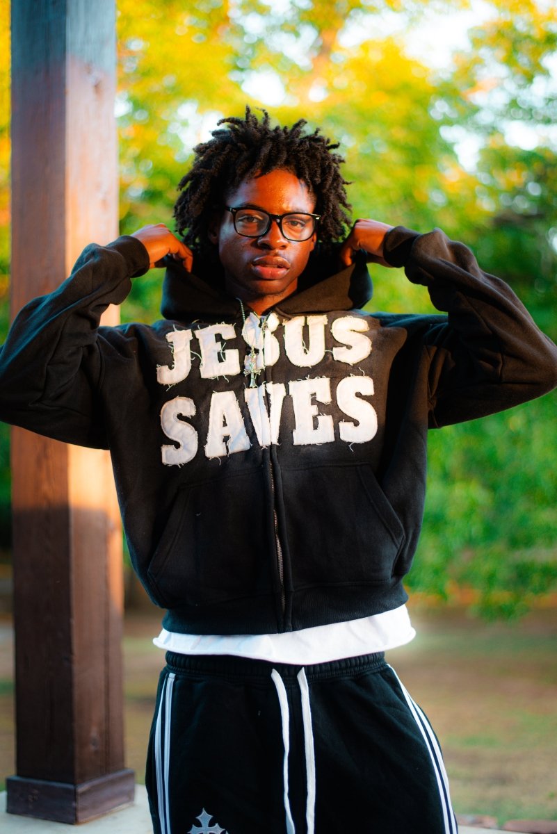 Black Jesus Saves Zip Up Hoodie - Crowned Saints