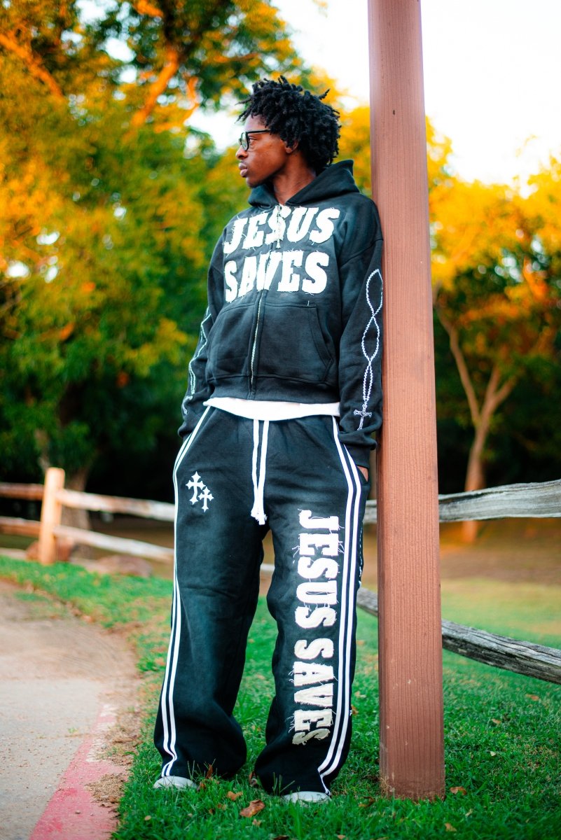 Black Jesus Saves Zip Up Hoodie - Crowned Saints