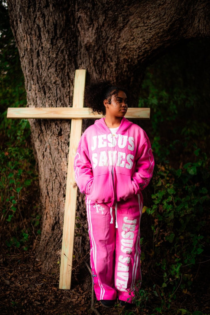 Pink Jesus Saves Zip Up Hoodie - Crowned Saints