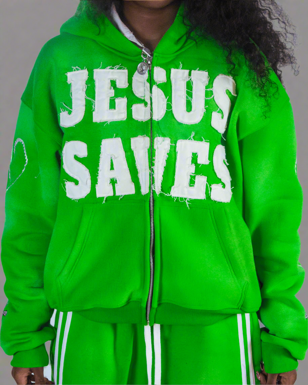 "Lime Green" Jesus Saves Zip Up Hoodie