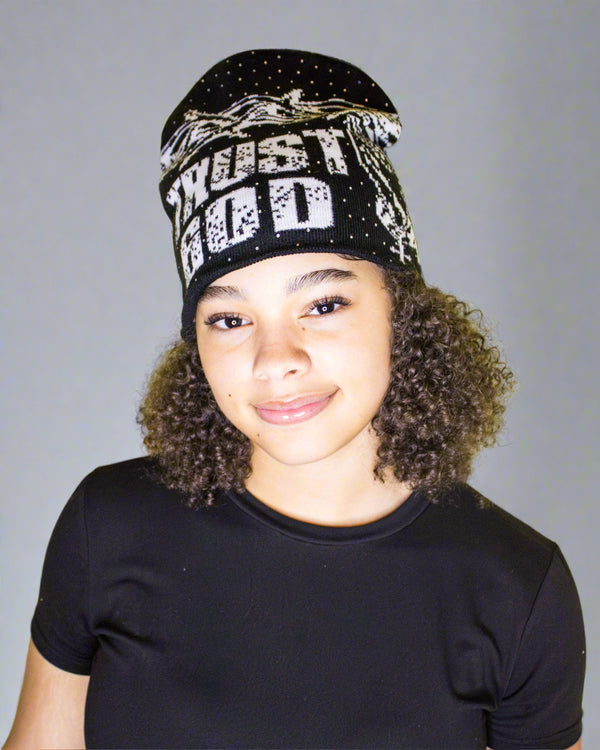 "Ash Black" Trust God Silk Lined Crown Beanie