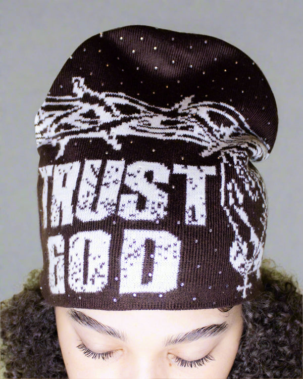 "Bronze Brown" Trust God Silk Lined Crown Beanie