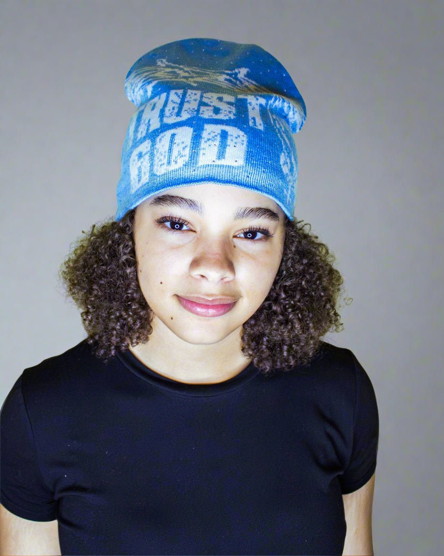"Azure Blue" Trust God Silk Lined Crown Beanie - Crowned Saints