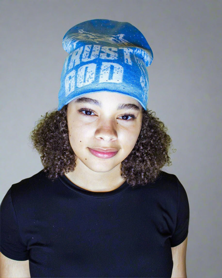 "Azure Blue" Trust God Silk Lined Crown Beanie - Crowned Saints