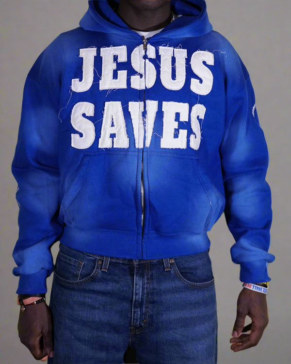 "Ocean Blue" Jesus Saves Zip Up Hoodie
