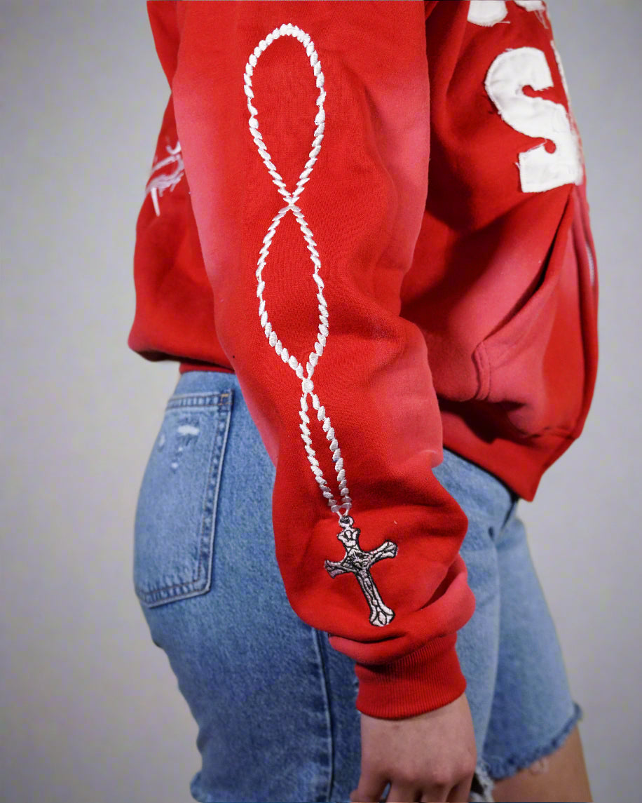 "Crimson Red" Jesus Saves Zip Up Hoodie