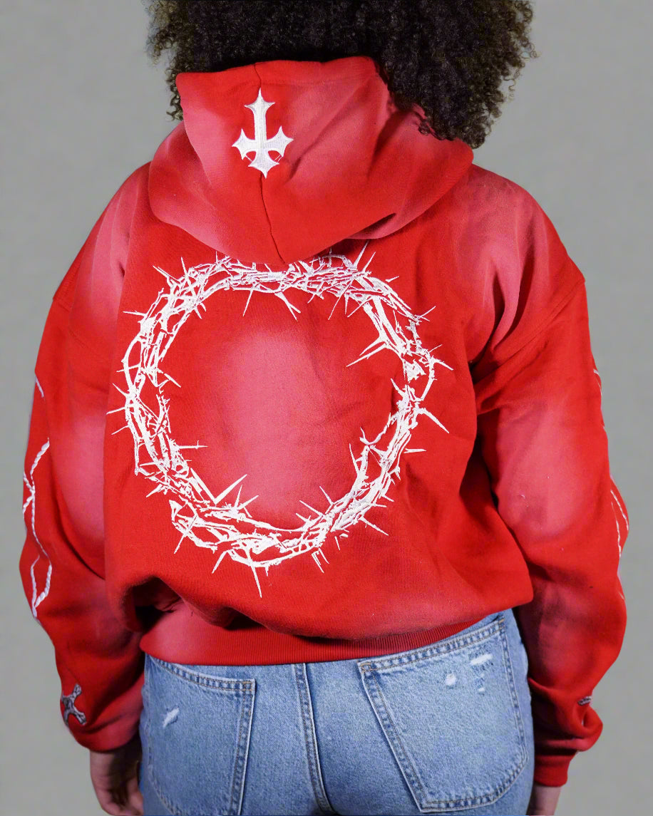 "Crimson Red" Jesus Saves Zip Up Hoodie