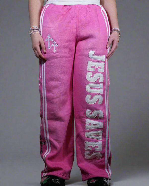 "Luminous Pink" Jesus Saves Sweatpants