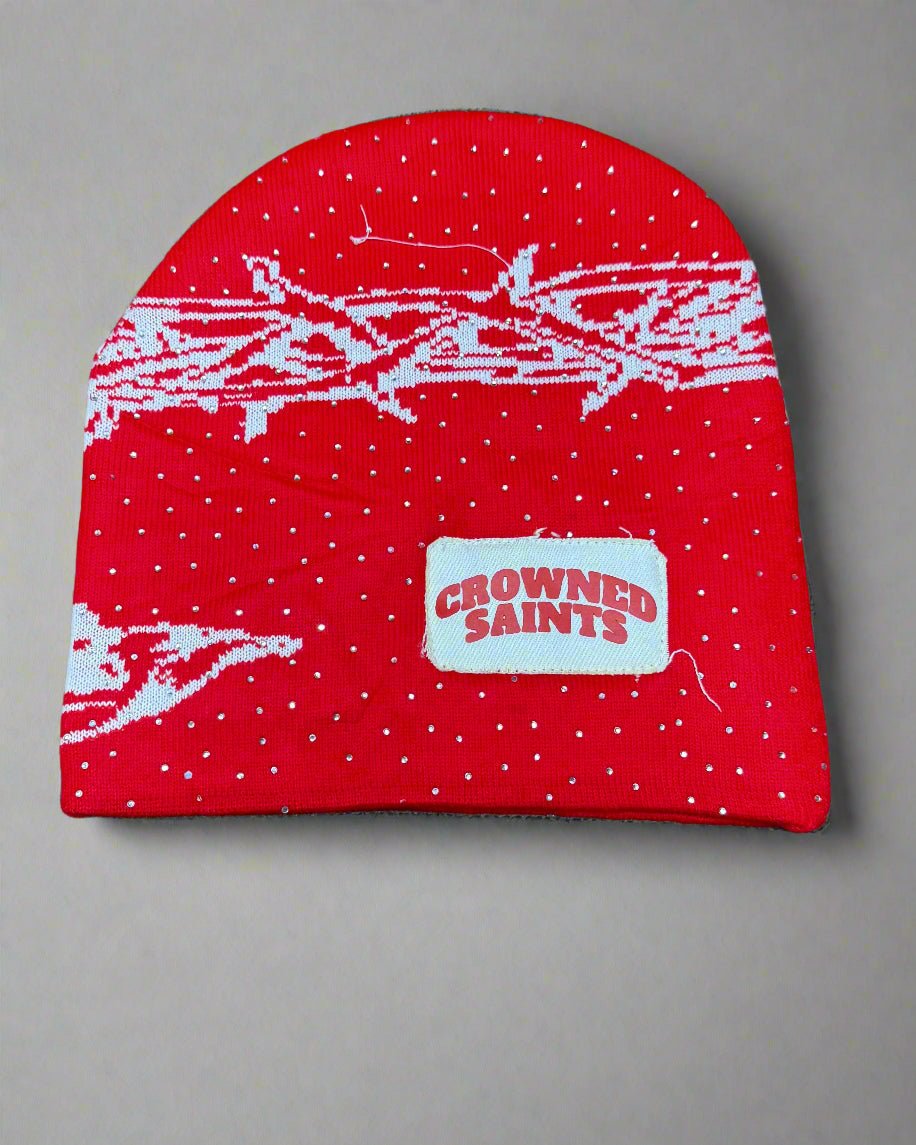 "Crimson Red" Trust God Silk Lined Crown Beanie - Crowned Saints