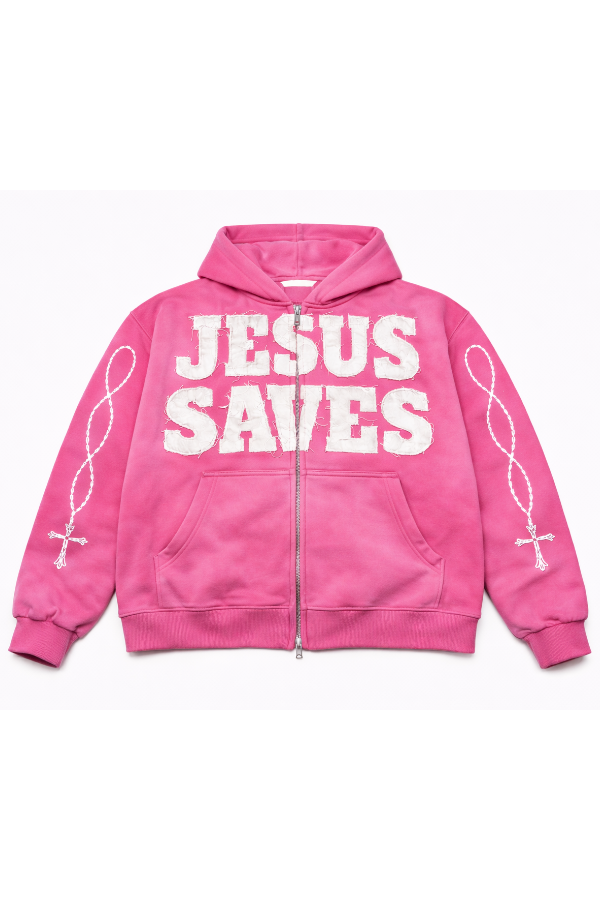 "Luminous Pink" Jesus Saves Zip Up Hoodie