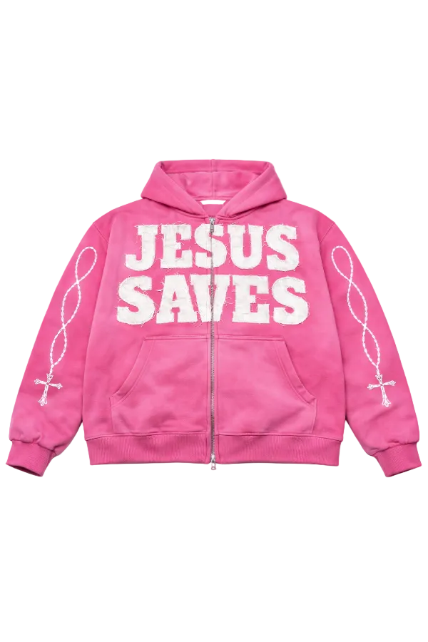 "Luminous Pink" Jesus Saves Zip Up Hoodie