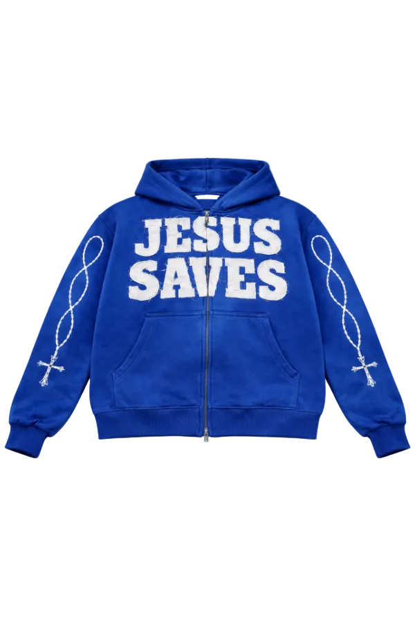 "Ocean Blue" Jesus Saves Zip Up Hoodie