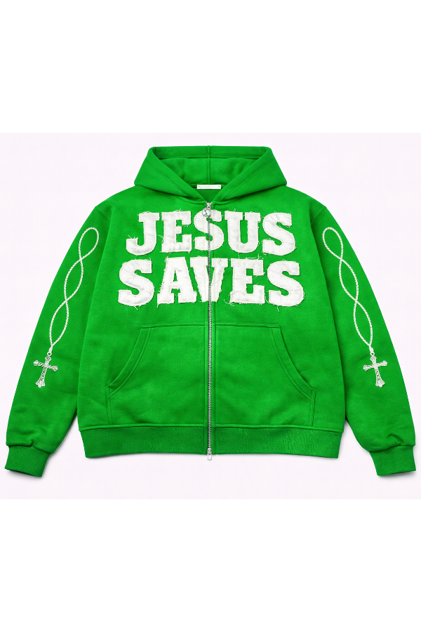 "Lime Green" Jesus Saves Zip Up Hoodie