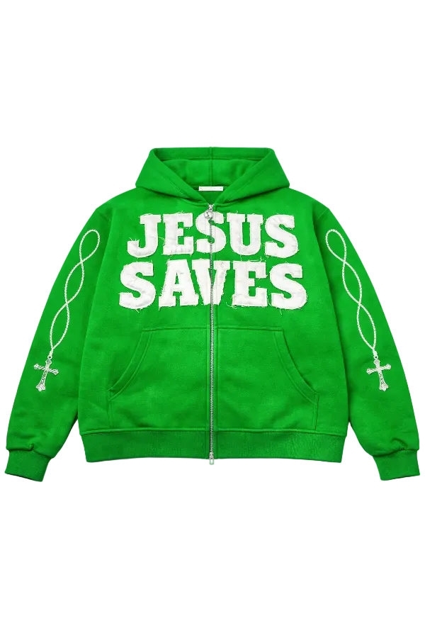 "Lime Green" Jesus Saves Zip Up Hoodie