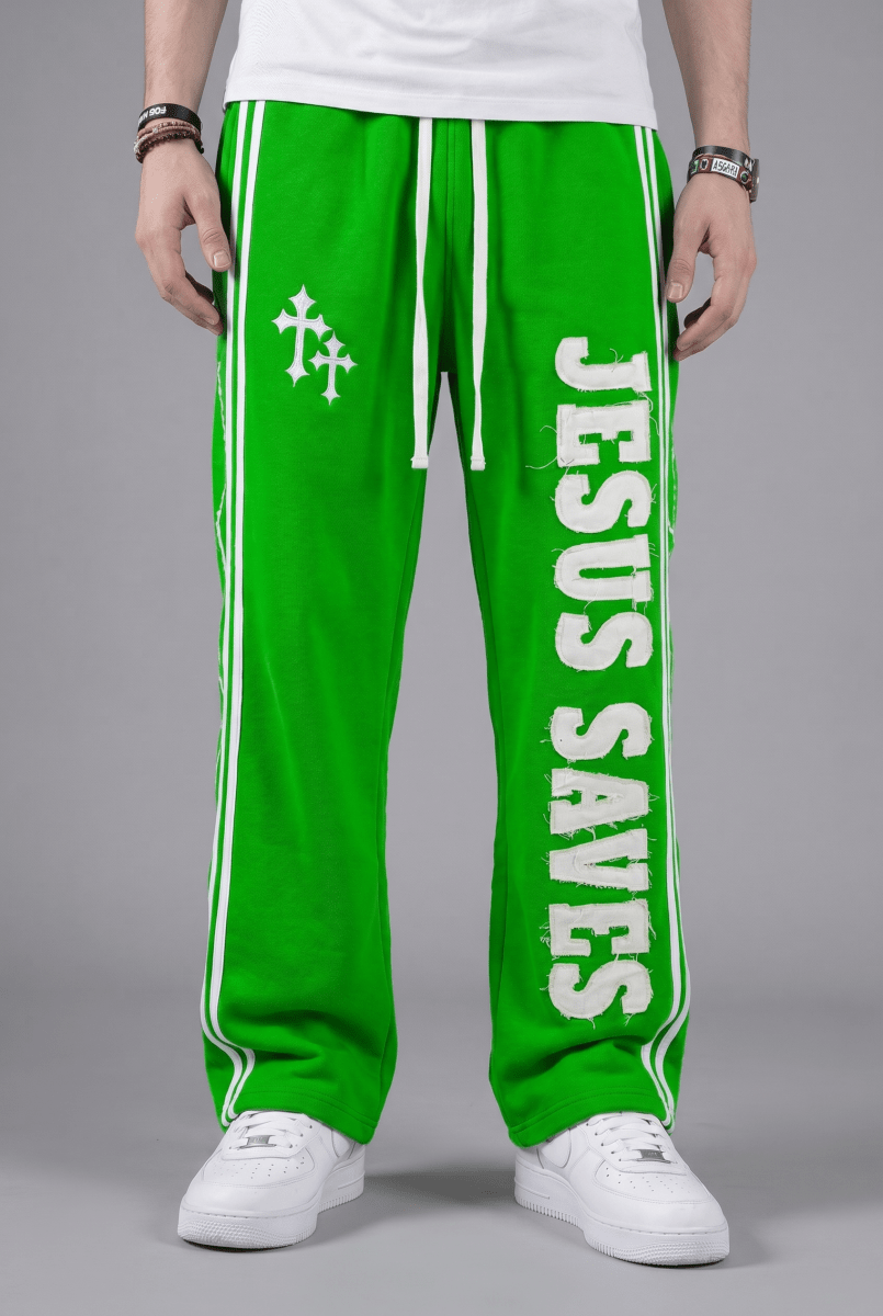 Green Jesus Saves Sweatpants - Crowned Saints