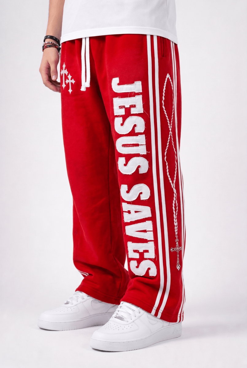 Red Jesus Saves Sweatpants - Crowned Saints