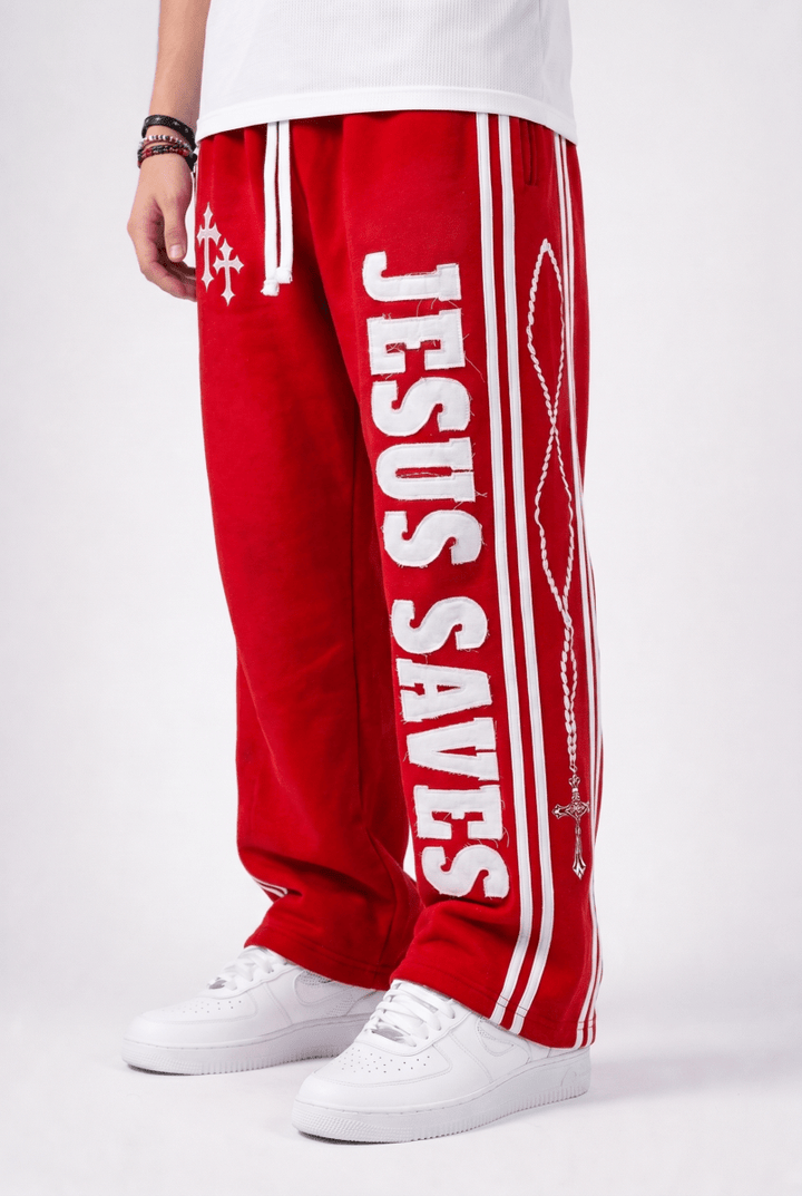 Red Jesus Saves Sweatpants - Crowned Saints