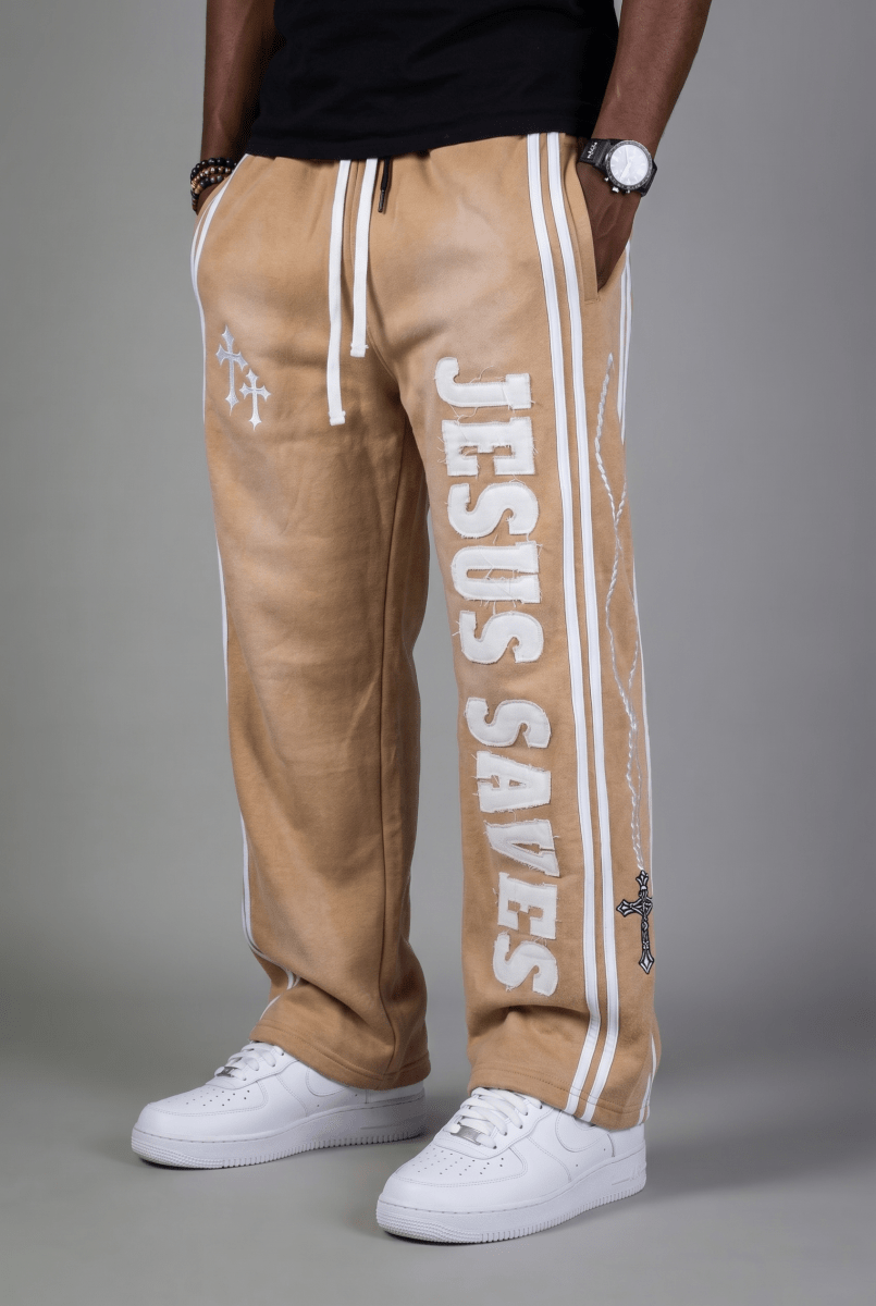 Cream Jesus Saves Sweatpants - Crowned Saints