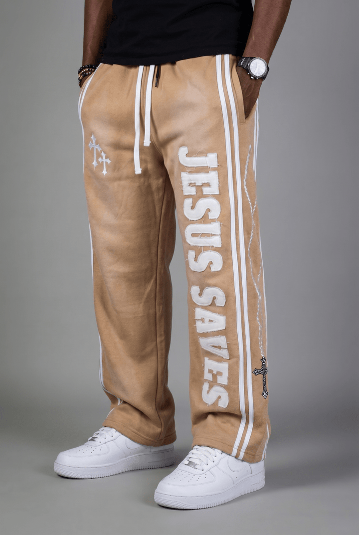 Cream Jesus Saves Sweatpants - Crowned Saints