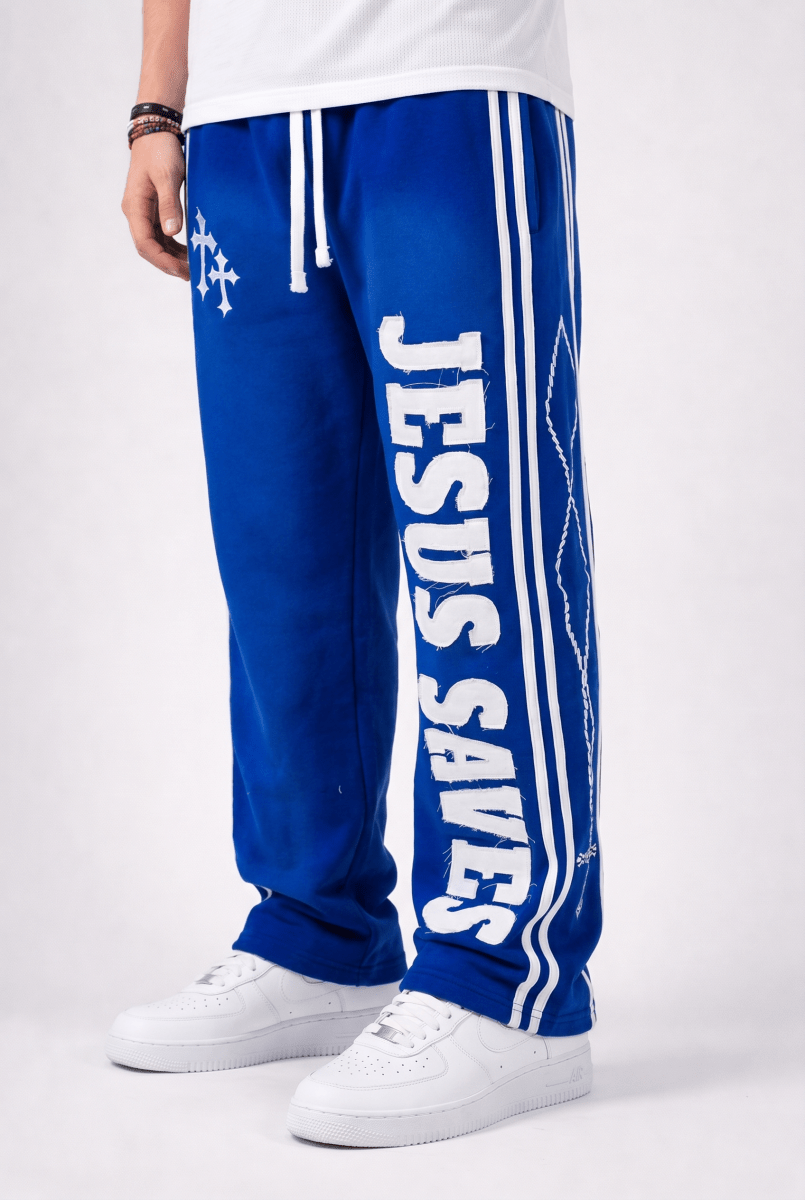 Blue Jesus Saves Sweatpants - Crowned Saints