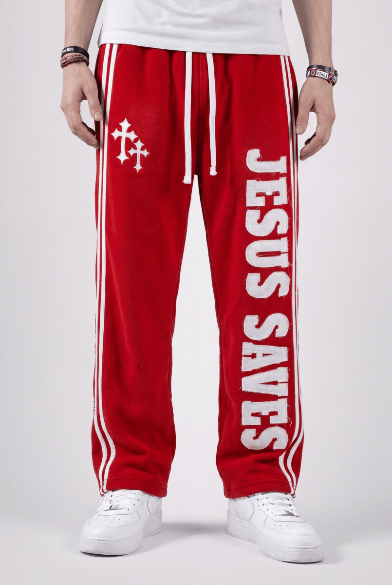 Red Jesus Saves Sweatpants - Crowned Saints