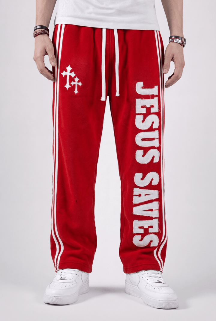 Red Jesus Saves Sweatpants - Crowned Saints