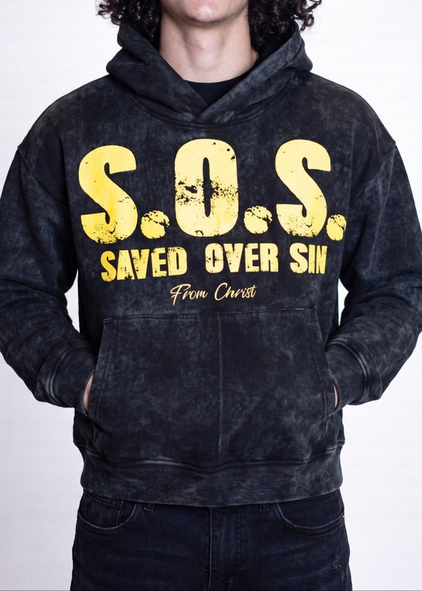 "Black" S.O.S. Hoodie - Crowned Saints